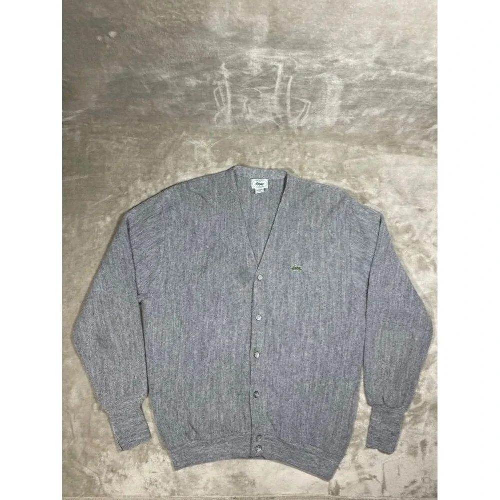 IZOD x Lacoste Cardigan Men XL Gray V-neck Vintage Sweater Long Sleeve Preppy